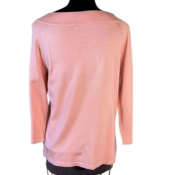 PENDLETON Woman's Knit Pullover Top Size S Silk Blend Peach Tie Collar - Picture 10 of 15